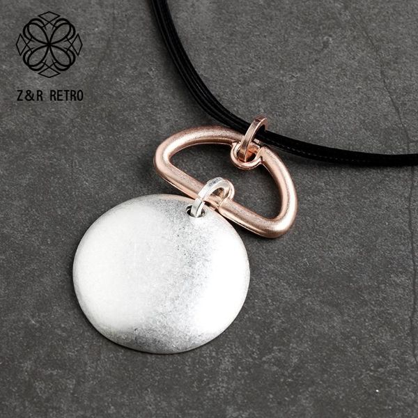 

pendant necklaces decorative chain metal adjustable zinc alloy rope accessories women jewelry round pendants simple decoration, Silver