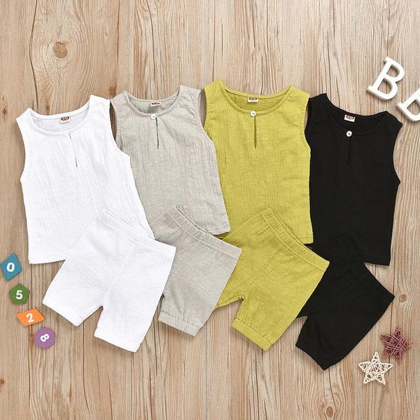 

clothing sets 2021 baby casual born infant girls boys summer sleeveless solid t-shirt +short pants set pyjamas, White