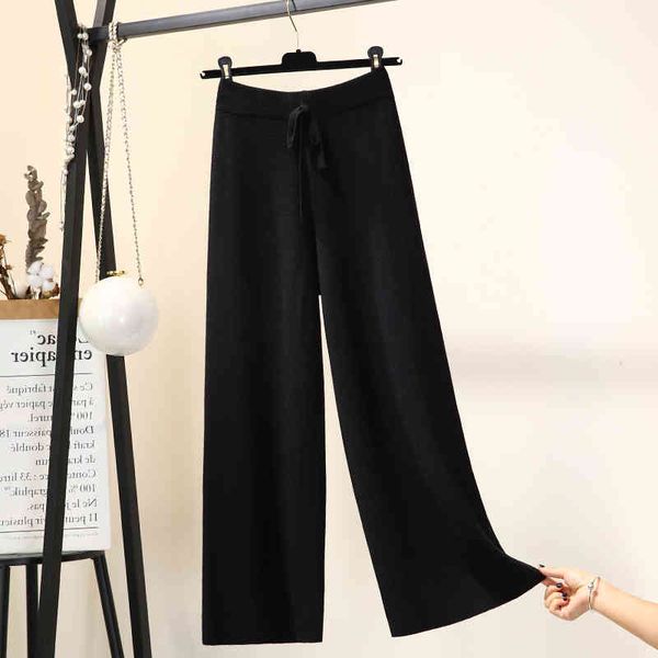 

women's winter pants casual soft warm loose women grey khaki knitted trousers streetwear thick wide leg 210514, Black;white
