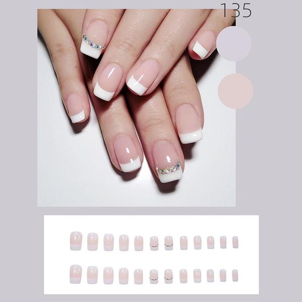 

false nails 24pcs rhinestone inlaid nail patch glue type removable short paragraph fashion manicure save time, Red;gold
