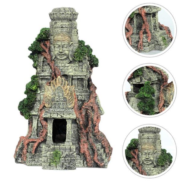 

1pc resin craft fish tank decor landscape temple adornment decorations