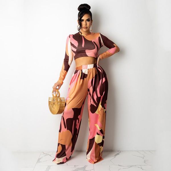 

women's two piece pants 2021 quality fashion design 2pcs women set spring camouflage o-neck super-short clothes wide leg office lady, White