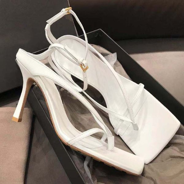 

origin package high heels squared sole v strap stretch sandal genuine leather blue white black