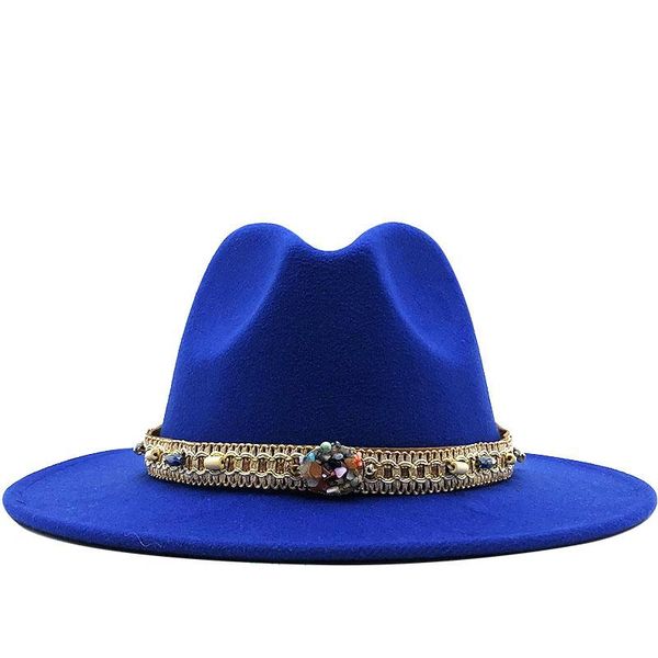 

women men wool fedora hat with leather ribbon gentleman elegant lady winter autumn wide brim jazz panama sombrero cap hats, Blue;gray