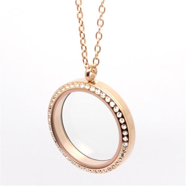 

rose gold floating lockets pendant 316l stainless steel screw crystal living memory necklace for women jewelry necklaces, Silver