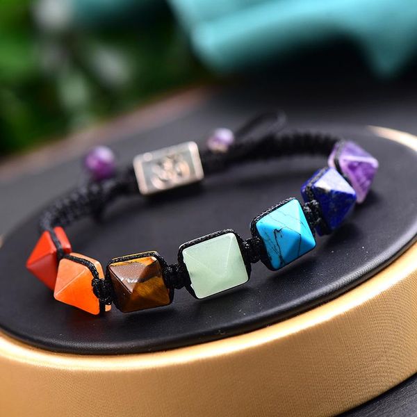 

party decoration 7 chakra bracelet reiki natural pyramid shaped stone woven women's handmade rope adjustable diy gift