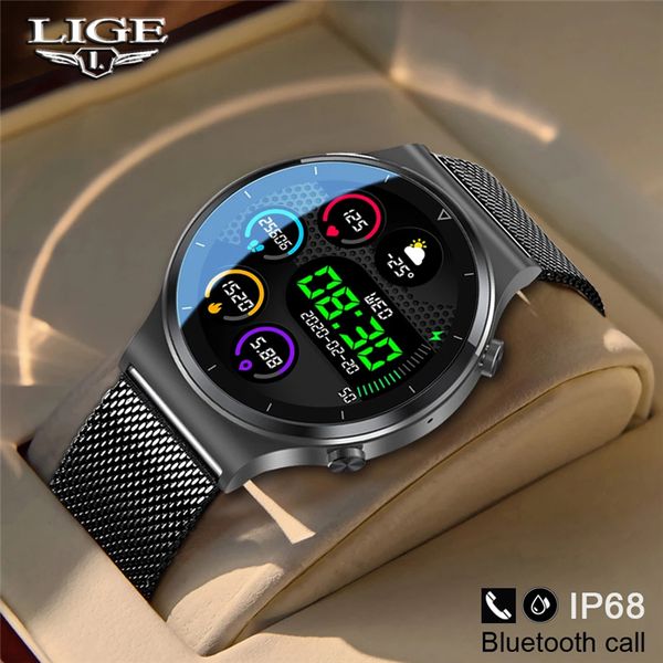 

LIGE Smart watch Men Heart rate Blood pressure Full touch screen sports Fitness watch Bluetooth for Android iOS