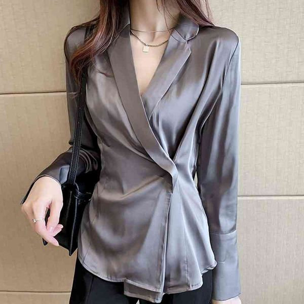 

long sleeve chiffon blouse shirt women blouse women blusas mujer de moda v-neck office lady blouse shirts blusa e121 210602, White