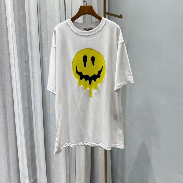 

fashion t shirt smiley face element ghost dissoing loose short sleeve back embroidered skeleton hand street trendy slim crew neck, White