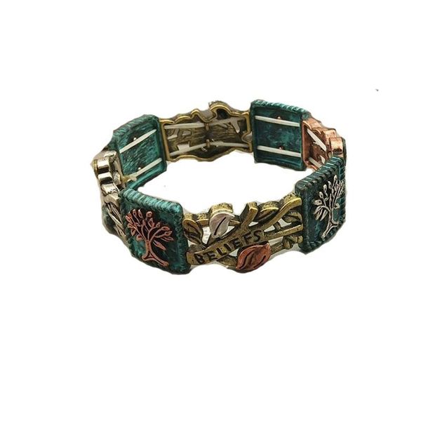 

ins vintage tree of life believe love hope letters handmade elastic bracelets women party hiphop rock bohemia jewelry bracelet, Golden;silver