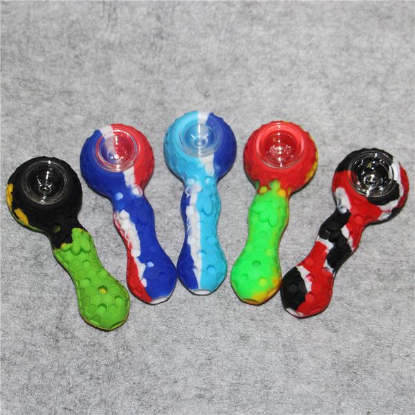 pipe a mano in silicone che fumano Bong Pipa ad acqua ciotola di vetro cera siliconica Oil Rigs erba Narghilè Portatile resistente al calore