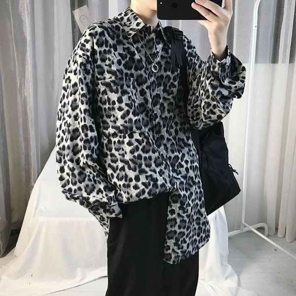 

men's casual shirts 2021 loose leopard printed long sleeve shirt fashion camisa social masculina streetwear clothes french cuff -xl, White;black