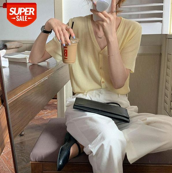 

tg thin wool short-sleeved sweater women lazy v-neck casual cardigan 13681 #xt6q, Black;gray