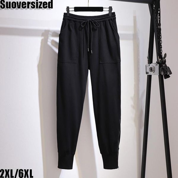 

women's pants & capris suoversized 6xl black korean fashion pencil soft sweatpants spring casual comfortable zipper, Black;white