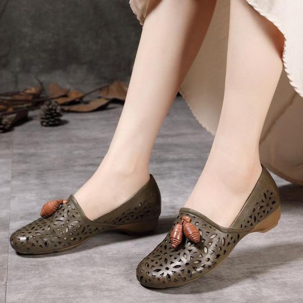 

yourseason ladies summer retro shoes 2021 handmade concise leisure women wedges hollow sandals genuine leather, Black