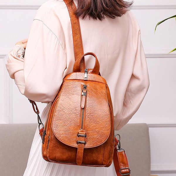 

school bags women backpack oil waxed leather shoulder bag fashion travel daily 2021