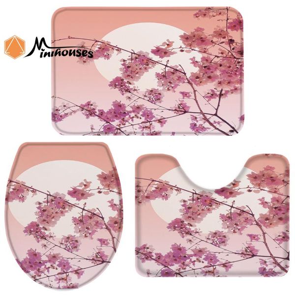 

bath accessory set 3 pieces bathroom japanese sakura cherry blossoms durable toilet cover mat pedestal rug non-slip