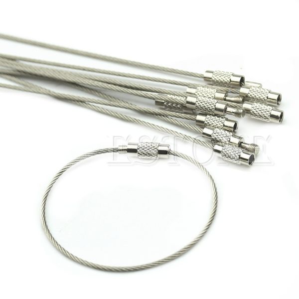 

10pcs screw locking stainless steel keychain wire key ring cable outdoor hiking, Slivery;golden