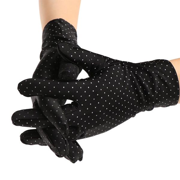 

fashion women wrist gloves ladies summer sunscreen cute dot thin touch screen knitted fabric breathable driving mittens five fingers, Blue;gray