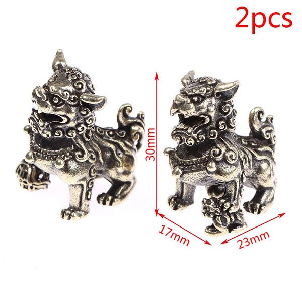 

1pair home feng shui decor pure copper lucky lion king figurines miniatures desk ornaments antique bronze chinese animals statue decorative