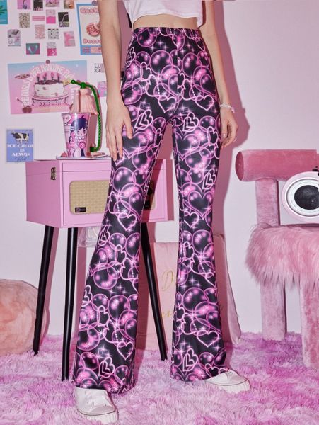 

romwe heart & bubble flare leg pants t1ek#, Black;white
