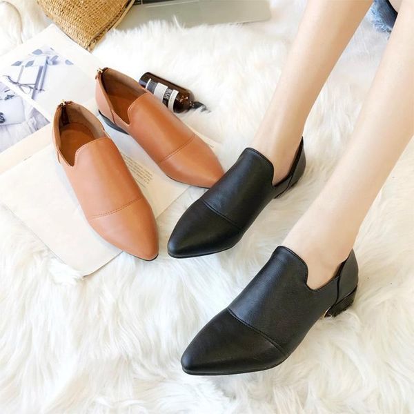 

dress shoes women slip on loafers low heel soft pu leather casual pointed toe classic comfortable shallow ladies, Black