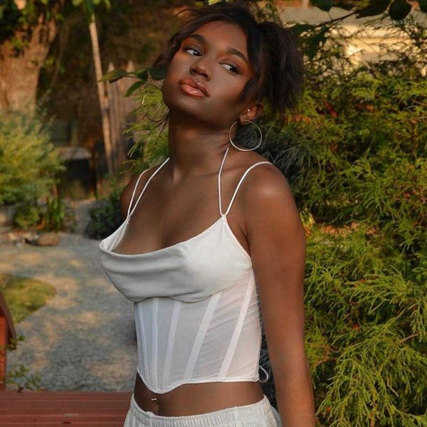 

women's tanks & camis tie up open back camisole women spaghetti straps vest crop chic solid color v neck bustier summer lady backl, White