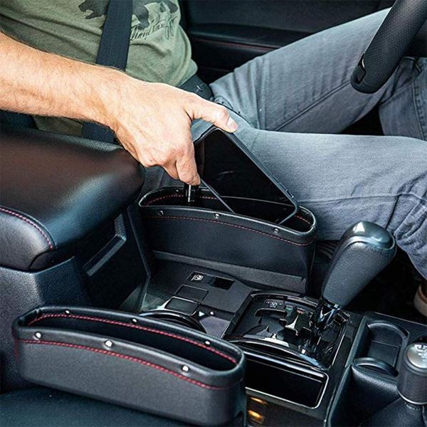 

car organizer interior seat crevice leather storage box for keys phones cards holder stowing tidying durable
