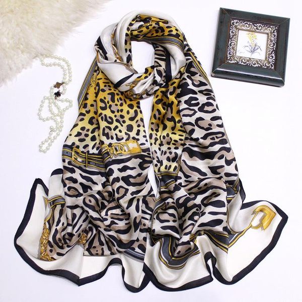 

scarves leopard grain chain silk scarf fashion neck wear scarfs luxurious fabrics pashmina women's elegant wraps zscj29, Blue;gray
