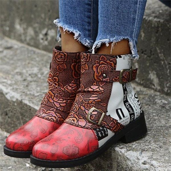 

boots novos sapatos femininos moda e personalidade elegante cor correspondÃªncia plutÃ´nio impresso duplo fivela all-match botas hl640 r41f, Black