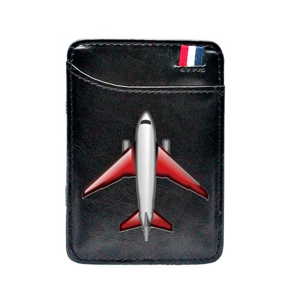 

classic aircraft theme leather magic wallets vintage men women short mini money clips purse card holder, Red;black