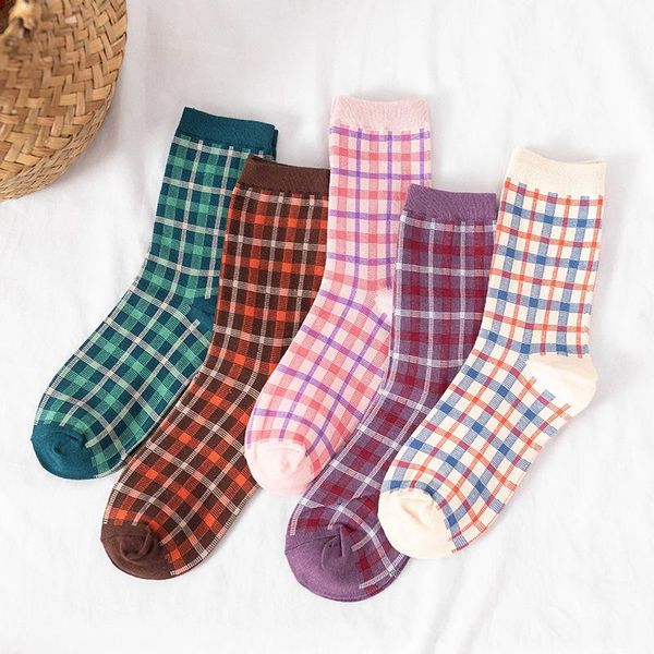 

socks & hosiery japanese korean style kawaii grid woman cotton for spring autumn funny women 12602, Black;white