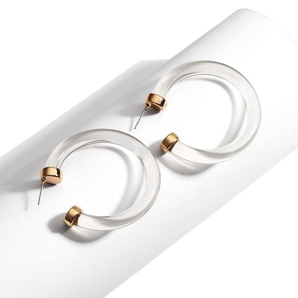 

hoop & huggie flashbuy transparent acrylic c shape earrings for women statement leopard round circle resin ear party jewelry bijoux, Golden;silver