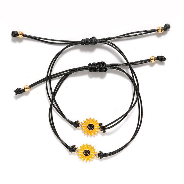 

hand catenary friendship card personalized alloy oil dripping sunflower wax knitting bracelet, Black