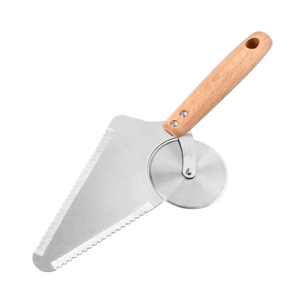 Ferramentas de pastelaria de cozimento Ferramentas de pizza cortador Slicer Slicer de aço inoxidável lâmina de lâmina pá com punho de madeira para waffles de peito kdjk2106