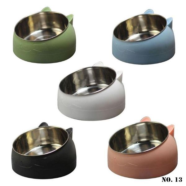 

400/800 ml cute pet bowl 15 degree oblique mouth stainless steel for cat dog protect the cervical spine supply bowls & feeders