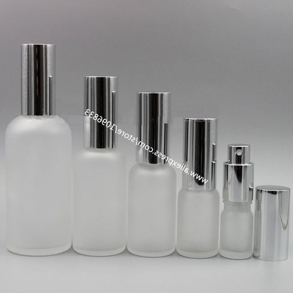 

storage bottles & jars 5ml 10ml 15ml 20ml 30ml frosted glass bottle spray atomizer lotion pump silver cap empty essential oil packing