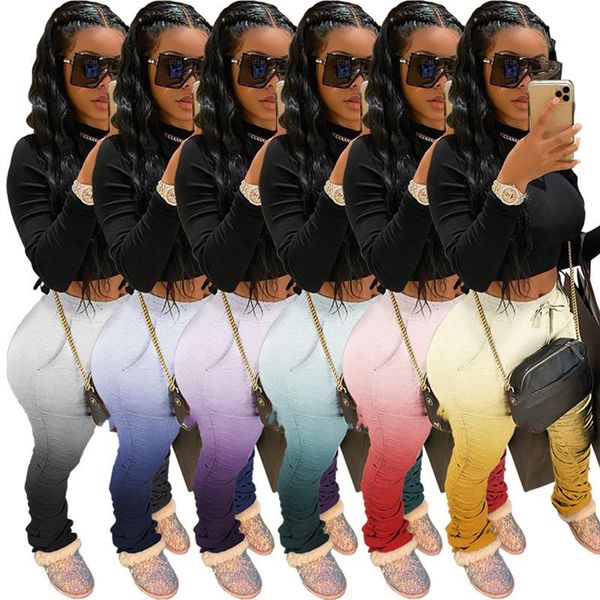 

women's jeans gradient temperament slim buttocks trousers colorful casual pleated pants women streetwear, Blue