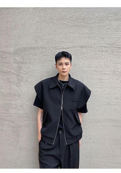 

men's vests spring and autumn large size design, simple korean version, casual vest, lapel zipper trend, sleeveless waistcoat trend, Black;white