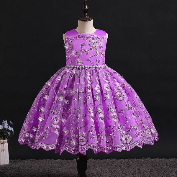 

purple flower girl dress for wedding o neck knee length little princess birthday pageant year gowns girl's dresses, Red;yellow