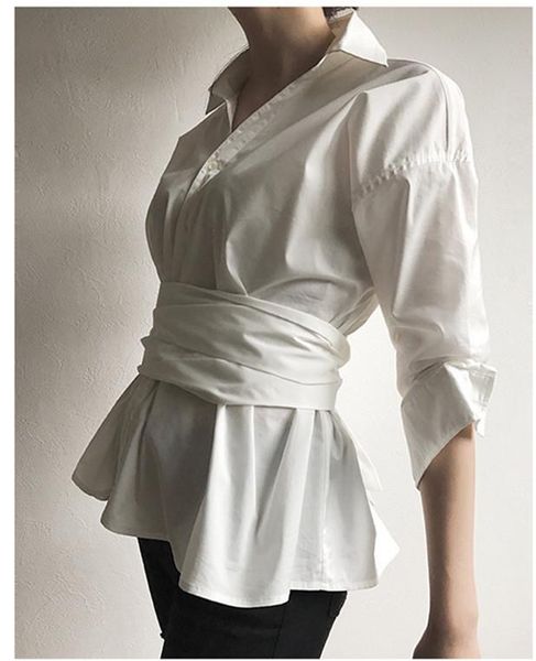

women's blouses & shirts [ewq] 2021 spring trend design turn-down collar long sleeve white shirt japanese style loose women qx06800