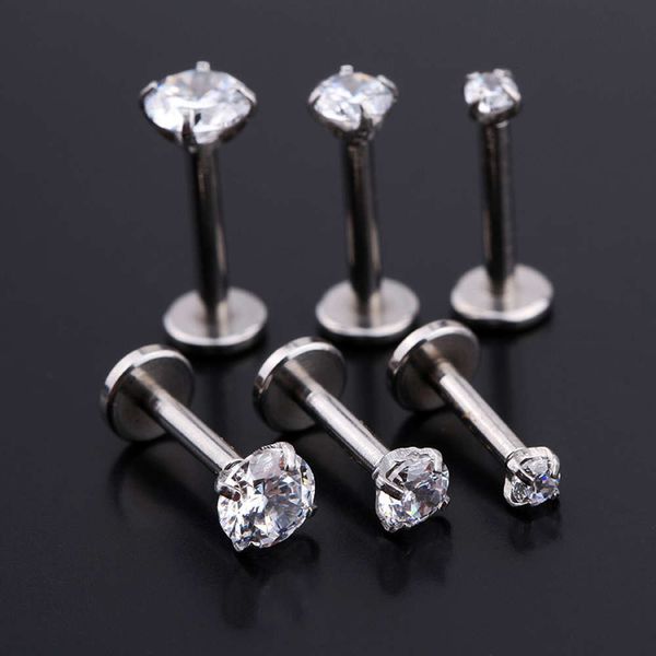 

titanium steel jewelry with zircon lip with lip tongue long rod earring