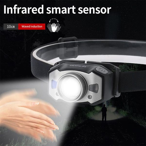 

infrared sensor led headlight usb charging 5 lighting modes smart light camping fishing headlamps