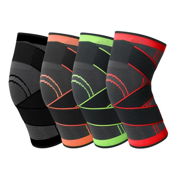 

men women pair of knee braces knitted adjustable strap support compression sleeve non-slip breathable basketball running fitness elbow & pad, Black;gray