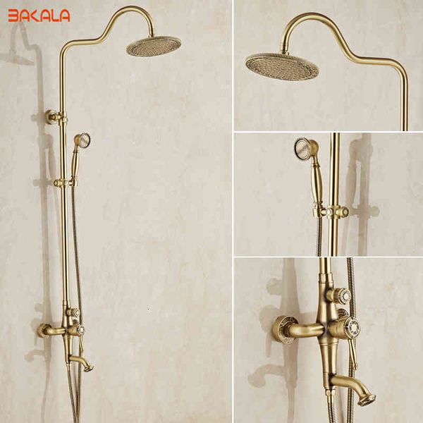

other faucets, showers & accs modern 3-model bathroom surface mount brass rainfall shower faucet set antique with handshower + tub