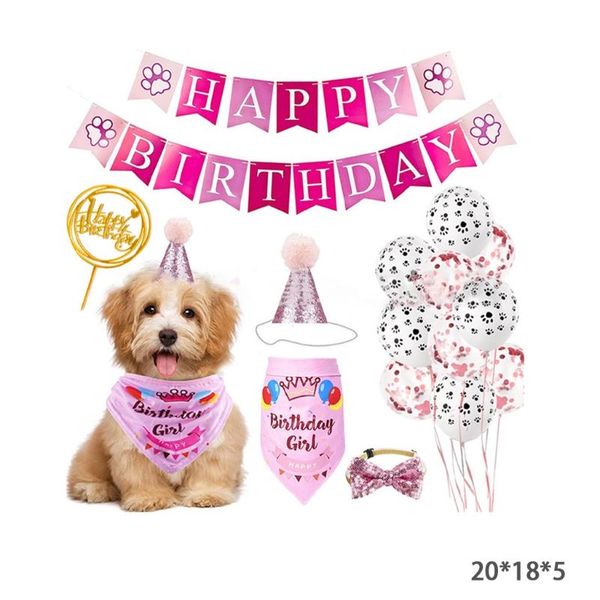 

dog apparel birthday party set bandana triangle scarf pompoms hat banner for pet supplies