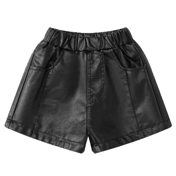 

shorts 1-8 year leather girls black pocket elastic waist girl fashion toddler clothes