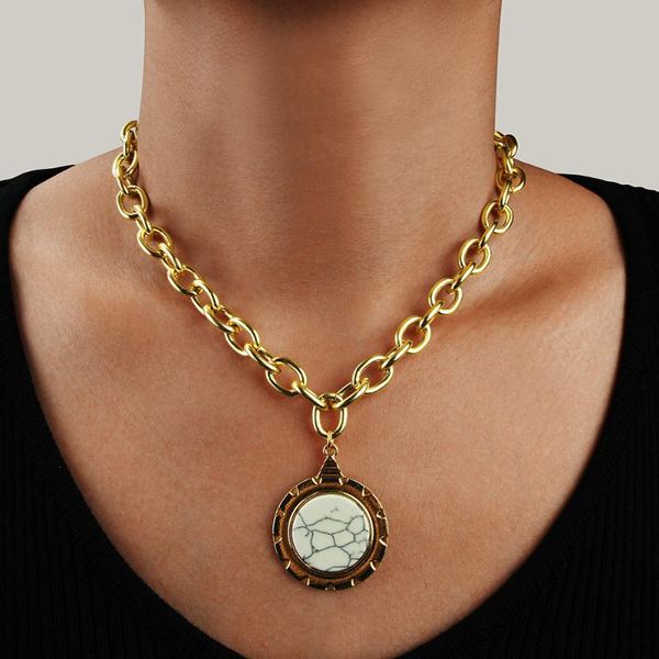 

europe and the united states fashion temperament alloy pendants ornaments female simple joker retro thick chain necklace pendant necklaces, Silver