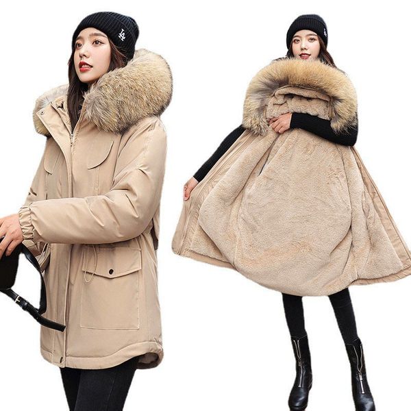 

women's jackets women winter jacket thick skin lining warm fur collar with female hood long parkas snow clothing quilted cotton 4kkj, Black;brown