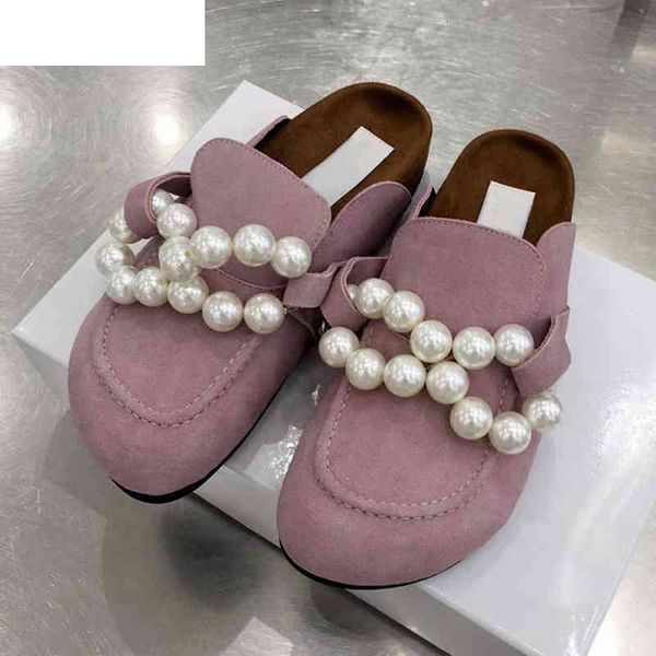 

sandals flat loafers slippers summer shoes women genuine leather round toe sandals leisure vacation pearled mules beach p5rf, Black